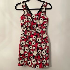 Zara Trafaluc Vintage-Style Floral Print Black and Red Dress